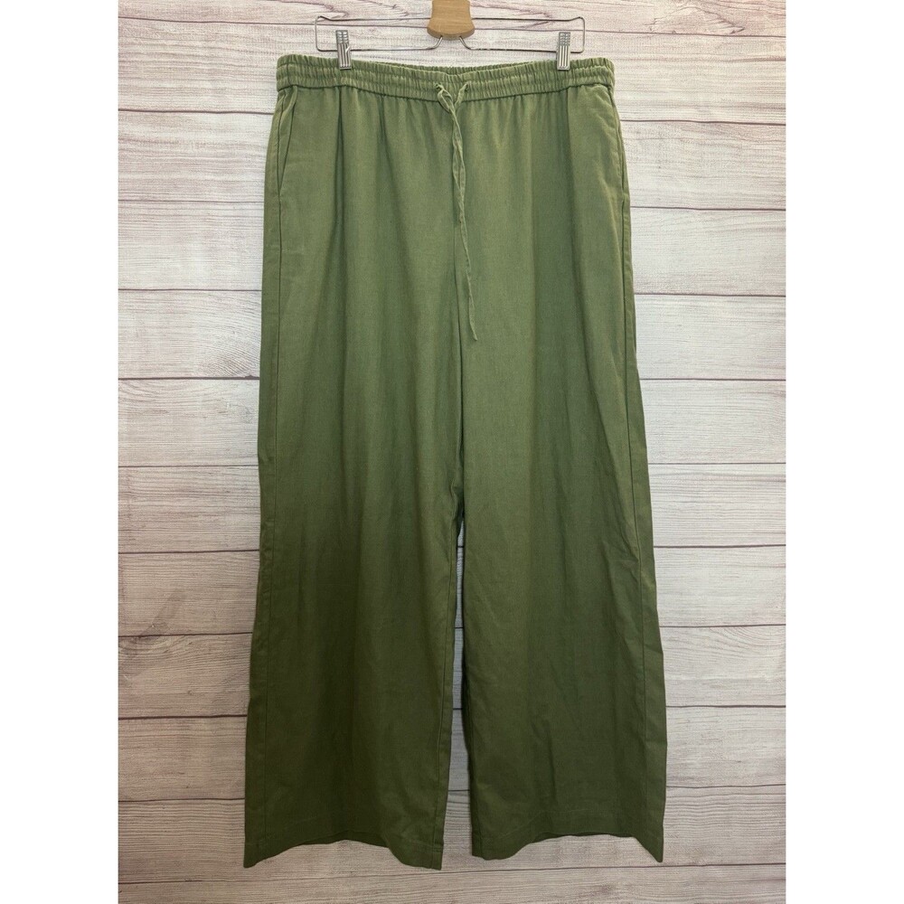 J CREW Casual Linen Blend Pants Size 14 GREEN OLIVE - Picture 1 of 8